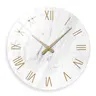 ConstantPlanet Modern Frameless Round Glass Analog Wall Clock, 12-24in Large, 4mm Thick White Tempered Glass, Marble Texture, Silent Quartz Movement, Battery-Powered, Hollow Metal Wall Mount, Durable Home Decor for Living Room, Bedroom