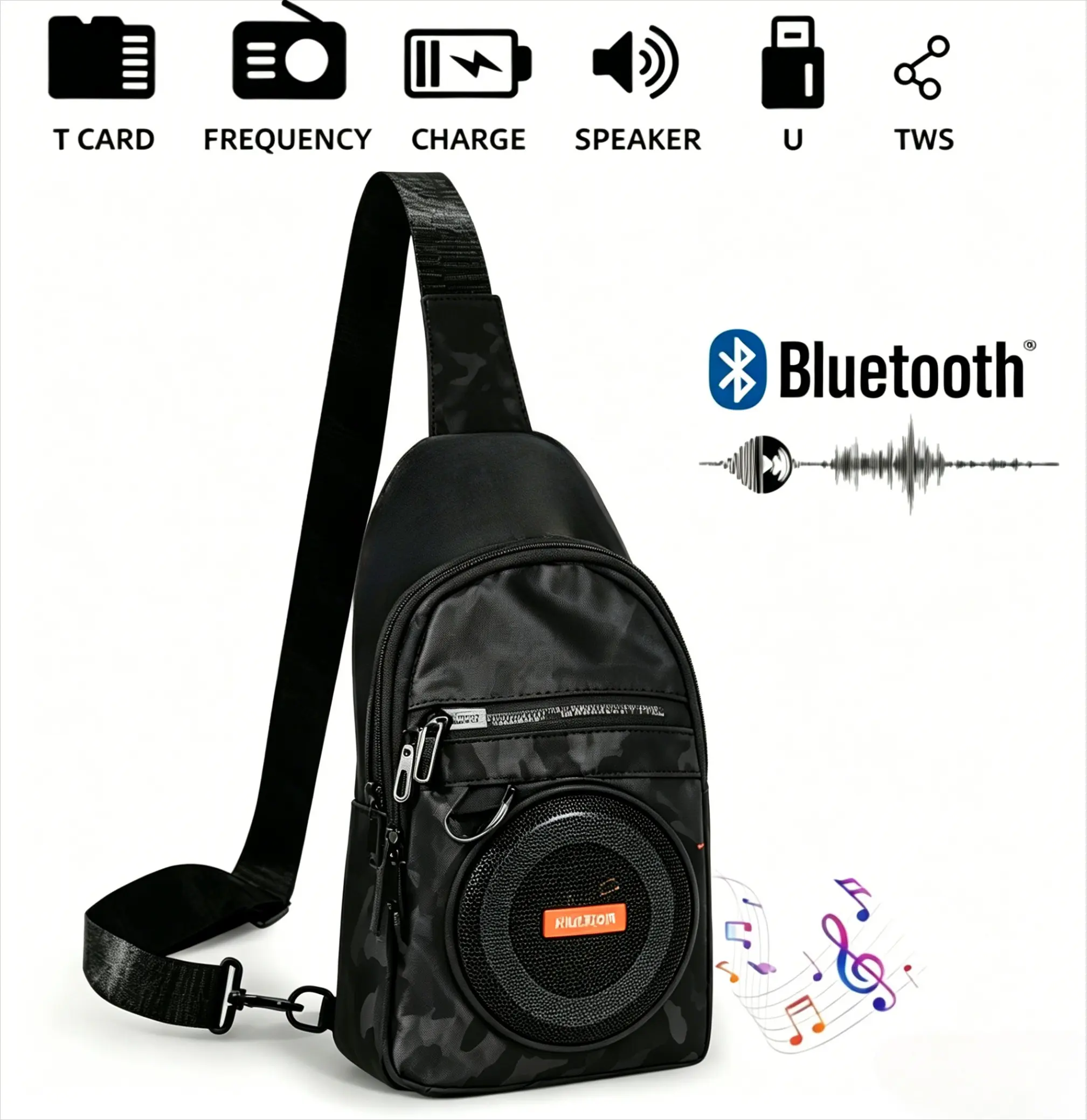 Outdoor Bluetooth Speaker Backpack, Waterproof Chest Bag with Bass Boost, Portable Music Pack for Beach Camping Hiking Father’s Day Present