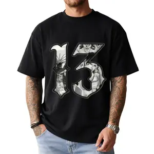 Number 13 Chicano Mexicao Design Unisex Hoodie Sweatshirt T-Shirt Oversized Outfits Casual, Chicanos Clothing, Cholo Clothes Mexican Style, Digital Print for Outdoor  Fabric Menswear Streetwear Top Basic Loose Polyester Man Cotton