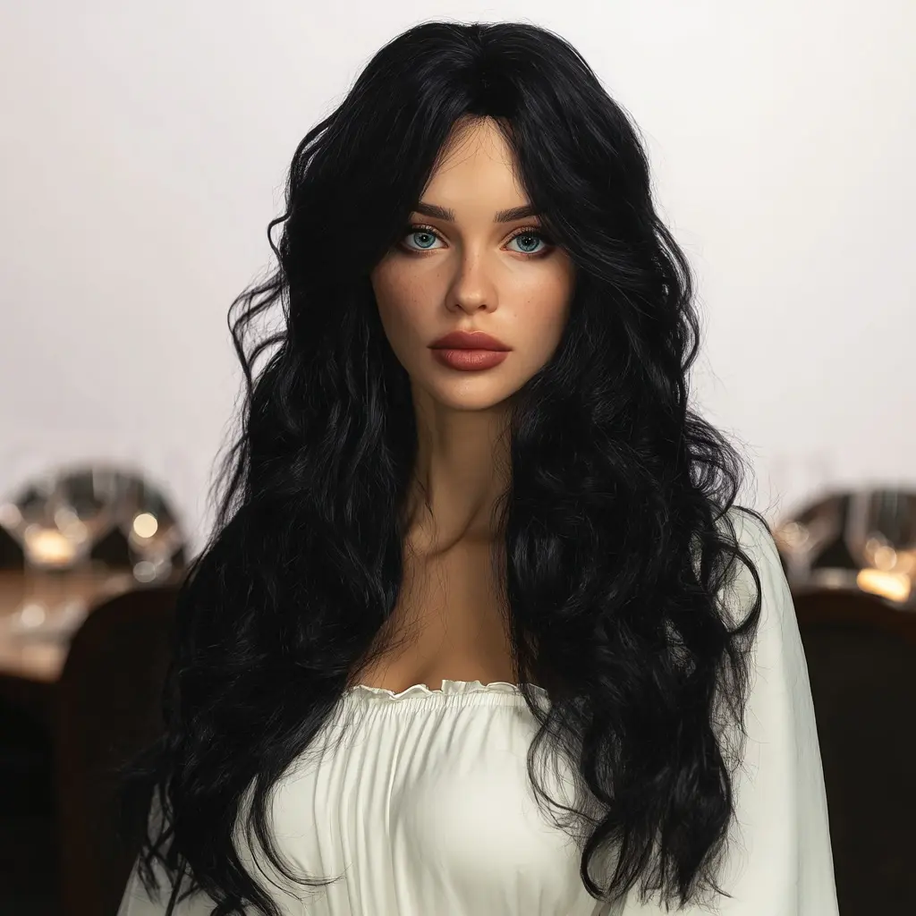SMILCO Bangs Synthetic Full Machine Wig - 26-inch Natural Black Bodywave Long Heat-Resistant Synthetic Wig for Daily Use, SM7543, Bangs Synthetic Full Machine Wigs