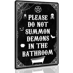 Funny Black Gothic Bathroom Decor Please Do Not Summon Demons In The Bathroom Vintage Spooky Metal Signs For Halloween Decorations 8 X 12 Inch