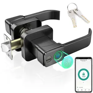 FITNATE Fingerprint Door Lock, Keyless Entry Door Lock with Handle, Smart Biometric Door Knob for Home Bedroom Office Hotel Apartment