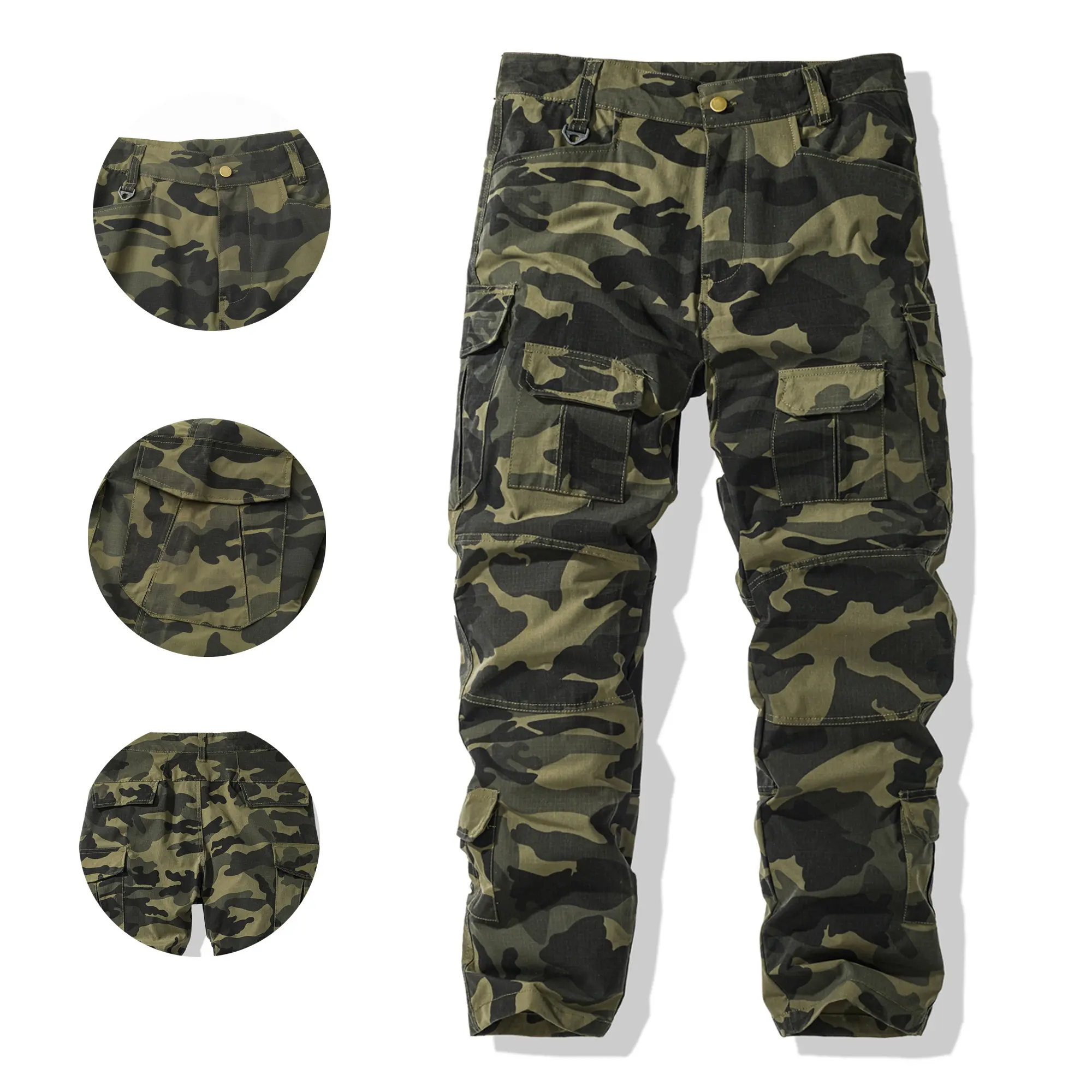 Men's Army Camo Cargo Pants - Combat Style Tactical Fit, Camouflage Design, Multi-Pocket, Durable Fabric Casual Outdoors Workwear Menswear Bottoms, Army Camo Men's Pants, Camouflage Design Men's Pants