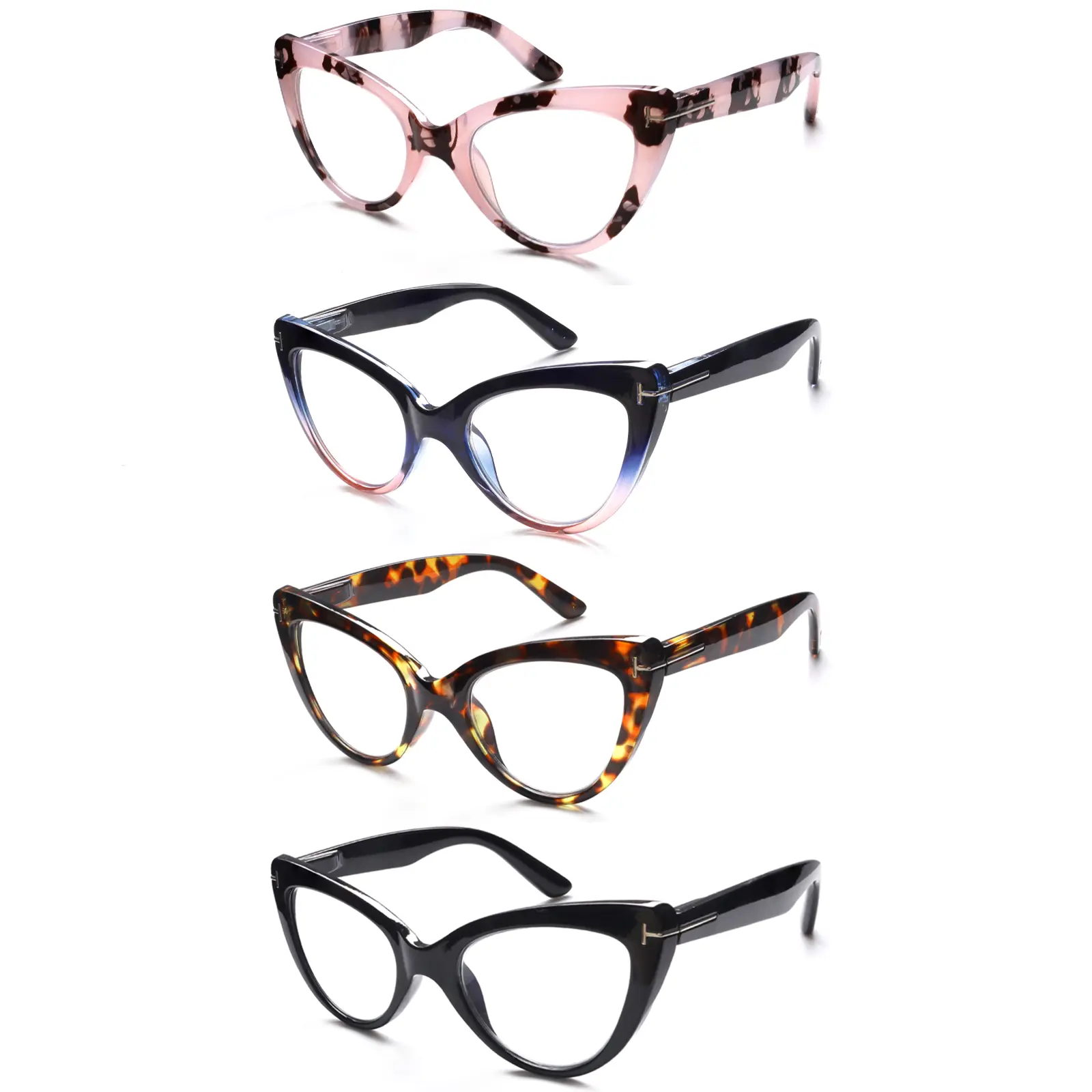 ZOECENT 4 Pack Women's Cat-Eye Reading Glasses with Blue Light Blocking Comfortable Spring Hinge Readers Trending Eyeglasses High Quality Eyewear