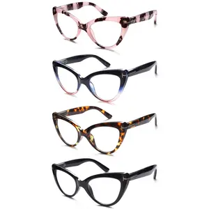 ZOECENT 4 Pack Women's Cat-Eye Reading Glasses with Blue Light Blocking Comfortable Spring Hinge Readers