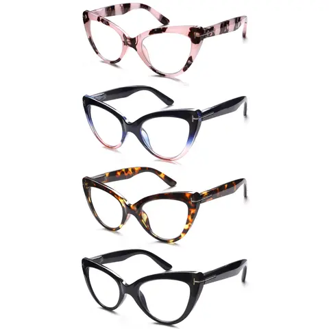 Women's 4-Pack Cat-Eye Blue Light Blocking Reading Glasses - Plastic Frames, Resin Lenses, Comfortable Spring Hinges, High Quality Eyewear, Eye Fashion, Huainan Lihao Eyewear Co., Ltd.
