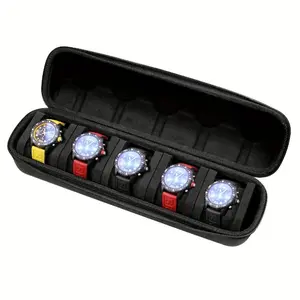 Watch Storage Box with Lid, 5-Compartment Anti-Scratch Liner, Portable Watch Case with Handle, Watch Protector, Ideal Gift for Men and Women
