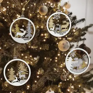 4E's Novelty 12 Pack 3D Wood Reindeer Ornaments - Rustic Christmas Decorations for Tree or Home, Perfect for Festive Holiday Decor.