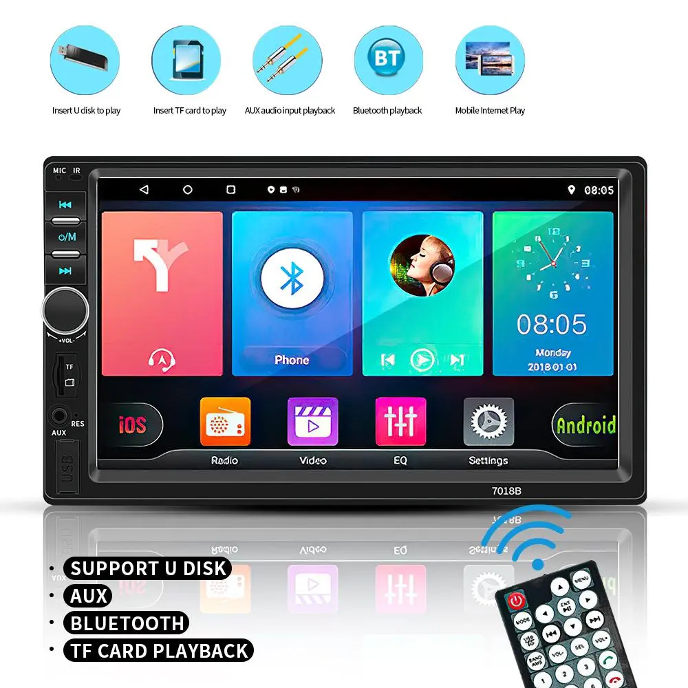Bluetooth Car Audio 7 Inch Car MP5 Player, HD Touch Screen, Reversing Camera, Voice Control, FM Radio