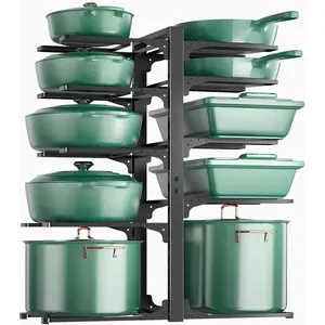 10-Tier Pots and Pans Organizer under Cabinet, Kitchen Cabinet Organizers and Storage, Heavy Duty Pots and Pan Storage Rack Organizer inside Cabinet, Adjustable