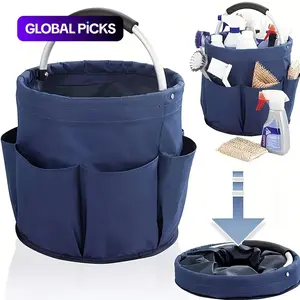 Foldable Storage Basket, Collapsible Baskets, 1 Count Multi-Functional Garden Tool Tote with 6 Pockets, Portable Organizer Bag with Rounded Handle, Multipurpose Basket for Home, Office, Dormitory and Outdoor Use #GLOBAL PICKS