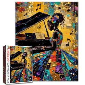 Tucocoo Jazz Piano Music Art 1000 Pieces Jigsaw Puzzle, Colorful African Woman Playing Piano Music Notes Art Relaxing Family Game Brain Teaser Stress Relief Challenging Wall Decor Gift for Adults Seniors 27.5x20inch 70x50cm