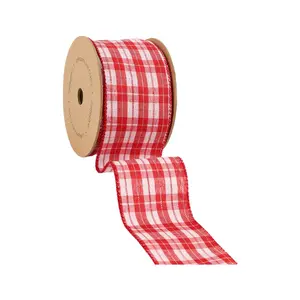 2 1/2" Wired Ribbon | Red/White Plaid Silver Thread Valentine’s Day decor wrapping gifts