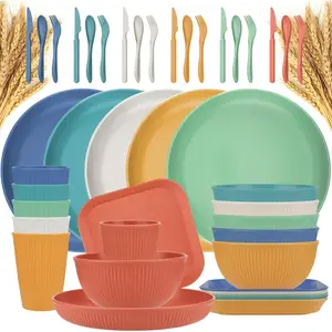 42-Piece Plates and Bowls Sets Wheat Straw Dinnerware Sets Service for 6, Unbreakable Dishwasher Microwave Safe Dishes Set Cups Sets Dinner Plates and Bowls Set for Kitchen