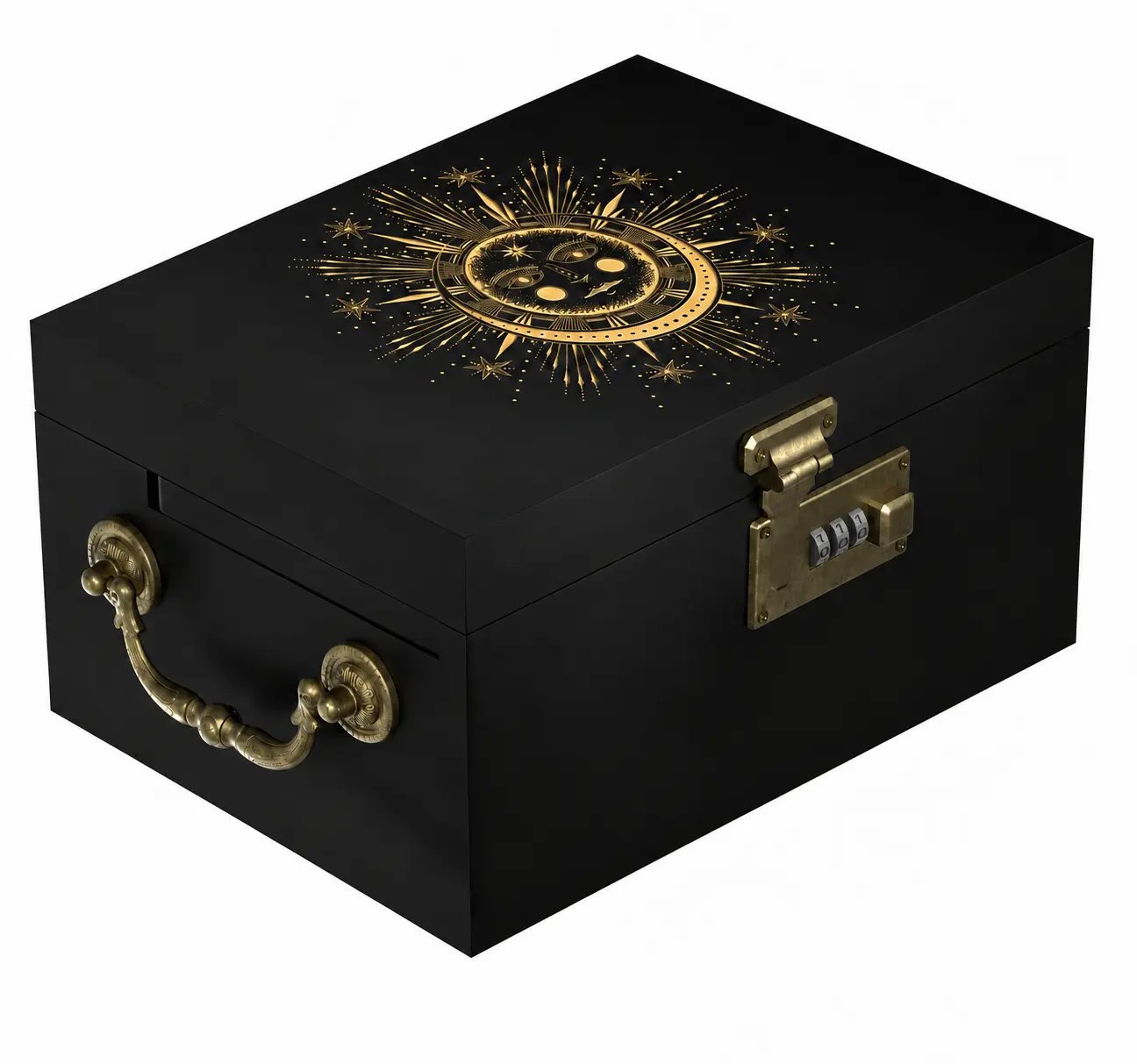 Large Carved Smooth Bamboo Wooden Storage Organiser Box with Adjustable Combination Lock - Gold Decorative Hand Box with Compartment Set, 10" L x 6.7" W x 4.5" H, 3-4 People Capacity, Father's Day/Birthday Gift for Coffee Beans,Tea
