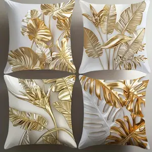 Set of 4, 2D gold floral design, unique handmade pillowcase, optional, perfect to decorate your living room sofa, bed or bedroom, also suitable for car cushions, pillow filling is not included, double sided printing, no filling