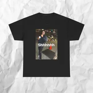 Shhhhhh Graphic T-Shirt, Funny Trendy Meme Tee, Stylish Rapper Inspired Crewneck Short Sleeve Casual Top, Ideal Daily Streetwear For Hip Hop Music Fans