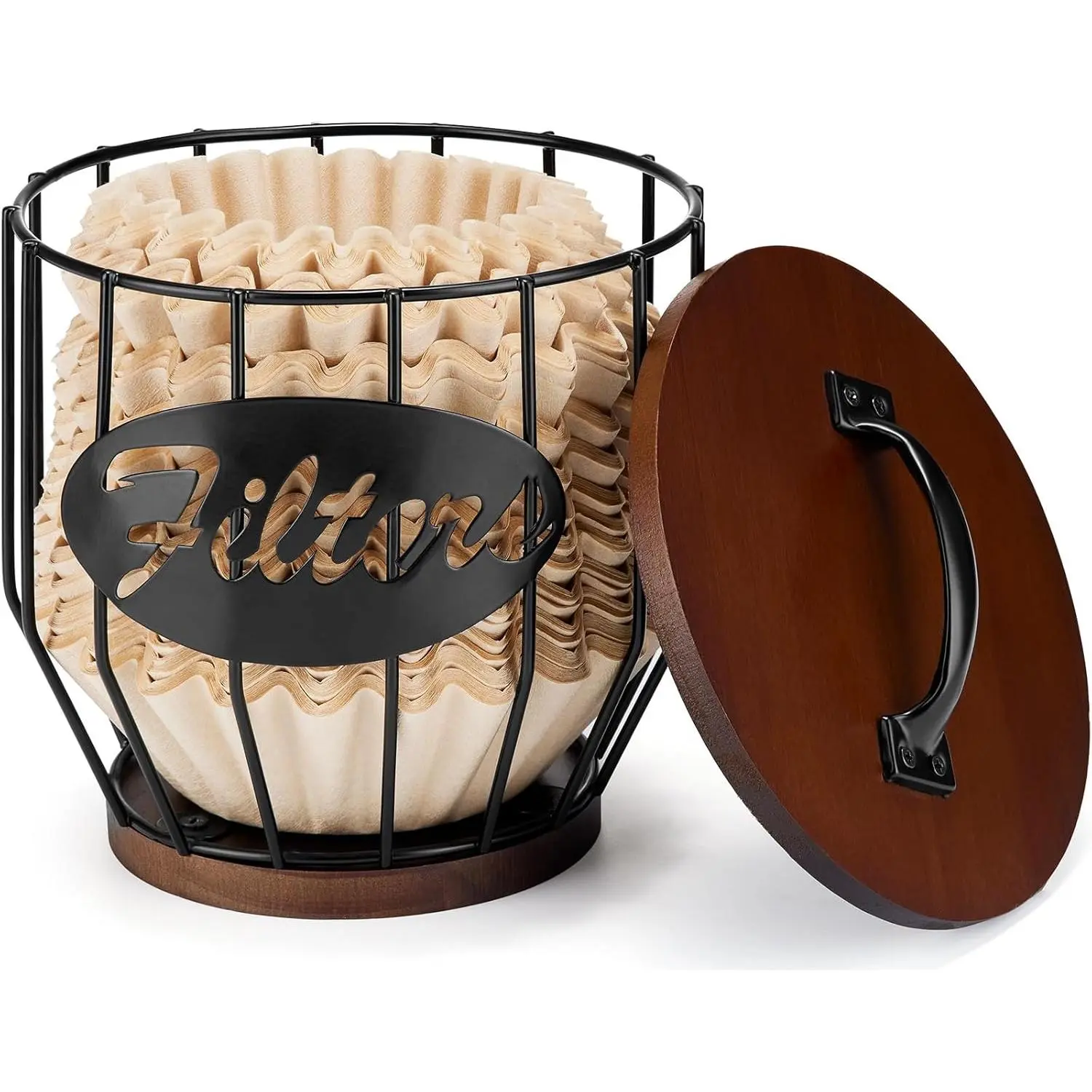 8-12 Cup Coffee Filters Holder with  Lid,Large Capacity Coffee Filter Storage Canister Container Basket ,Round Coffee Filter Holder Case for Counter,Coffee Bar Accessories decor