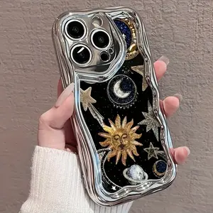 Featuring a Roman-Style Tarot Card Design with Sun And Stars Phone Case Suitable for iphone 17 Promax 16 15 14 13 12 Birthday Gift Or Holiday Present for Friends Family Boyfriends Or Girlfriends Made with Electroplated Wave Material in Silver