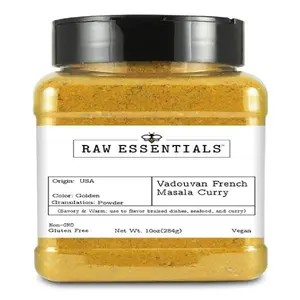 Raw Essentials Vadouvan Curry – French Masala – Savory and Warm – Great on Braised Dishes, Seafood, and Couscous - 10 Ounce Bottle