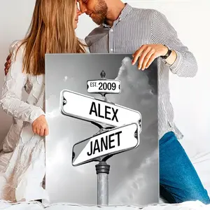 2D Flat, 2D Flat, Custom Couple'S Street Sign Canvas Art- Personalized Names And Date, Perfect for Anniversaries, Weddings, Engagements | Vintage-Inspired Wall Decor for Home And Office | Ideal Gift for Valentine'S Day, Christmas