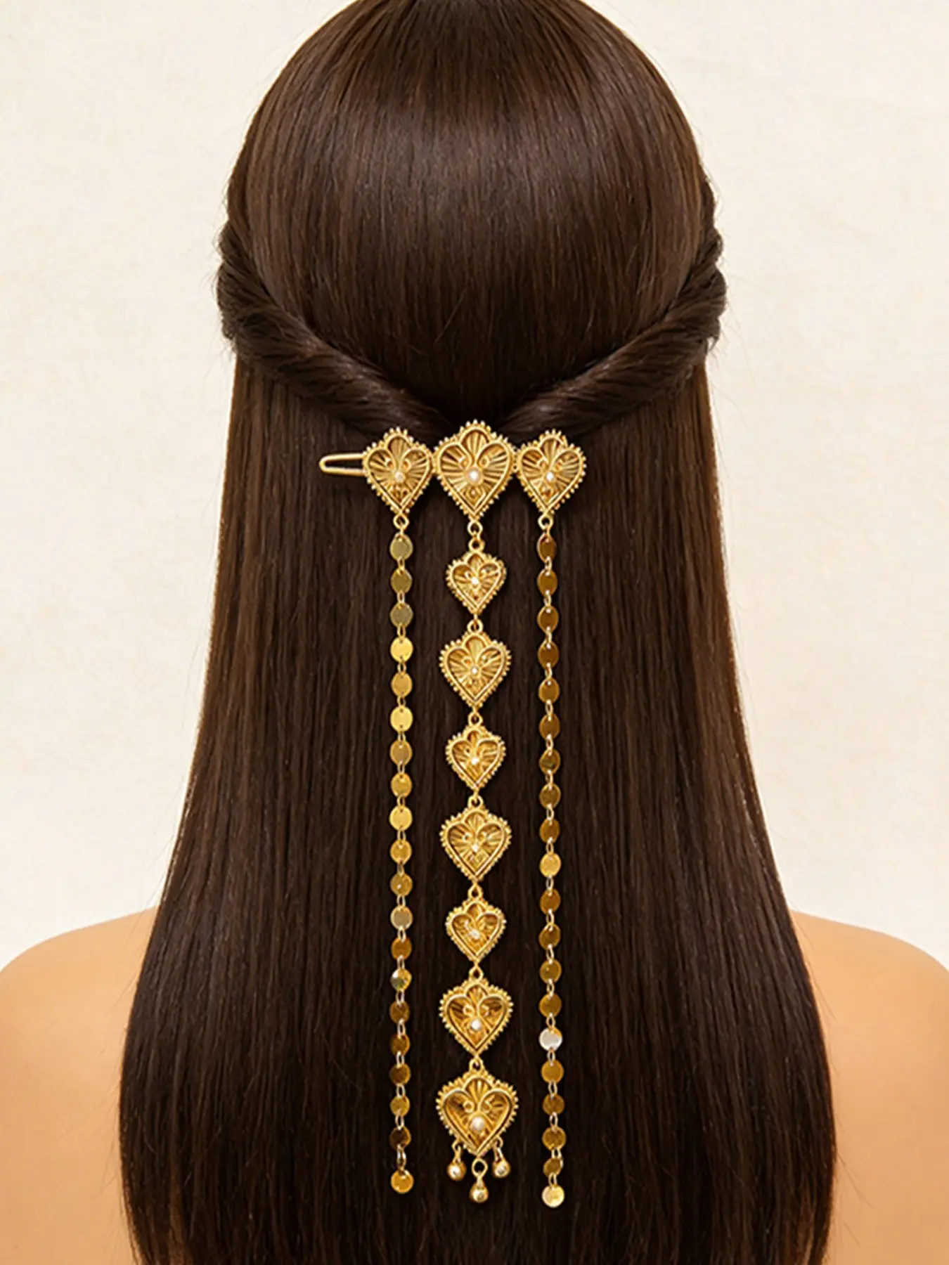 Elegant Heart Fringe Hair Clip, Courtly Style Bride Headpiece, Perfect for Weddings, Parties, Holidays, Performances, Bridal Hair Accessories, Women's Accessories