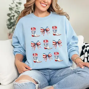 Patriotic Sweatshirt, Fourth of July Cowgirl Coquette Bow Gift, Red White and Blue, Unisex Heavy Blend Crewneck Sweatshirt, Gift For Her,