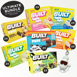 Official BUILT Bar, Megalive Ultimate Bundle Puff Protein Bar Snack Pack, 15g-17g Protein, 140-150 Calories, Collagen, Soft, Marshmallow-y Texture, 12 Count Box
