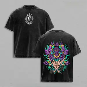 Roronoa Zoro Vintage Washed Loose T-Shirt - One Piece Anime Pattern T-Shirt, Ashura Three Blades Dark Manga Art Shirt, Anime Streetwear, Soft Cotton Casual Unisex Top, Gift for One Piece Fans