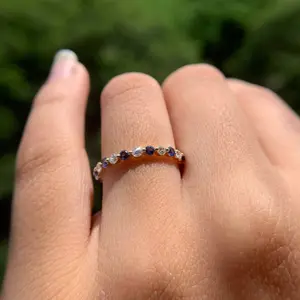 Earth Shine Jewels Blue Sapphire Diamond Stackable Ring Gifts for Mother, Daughter