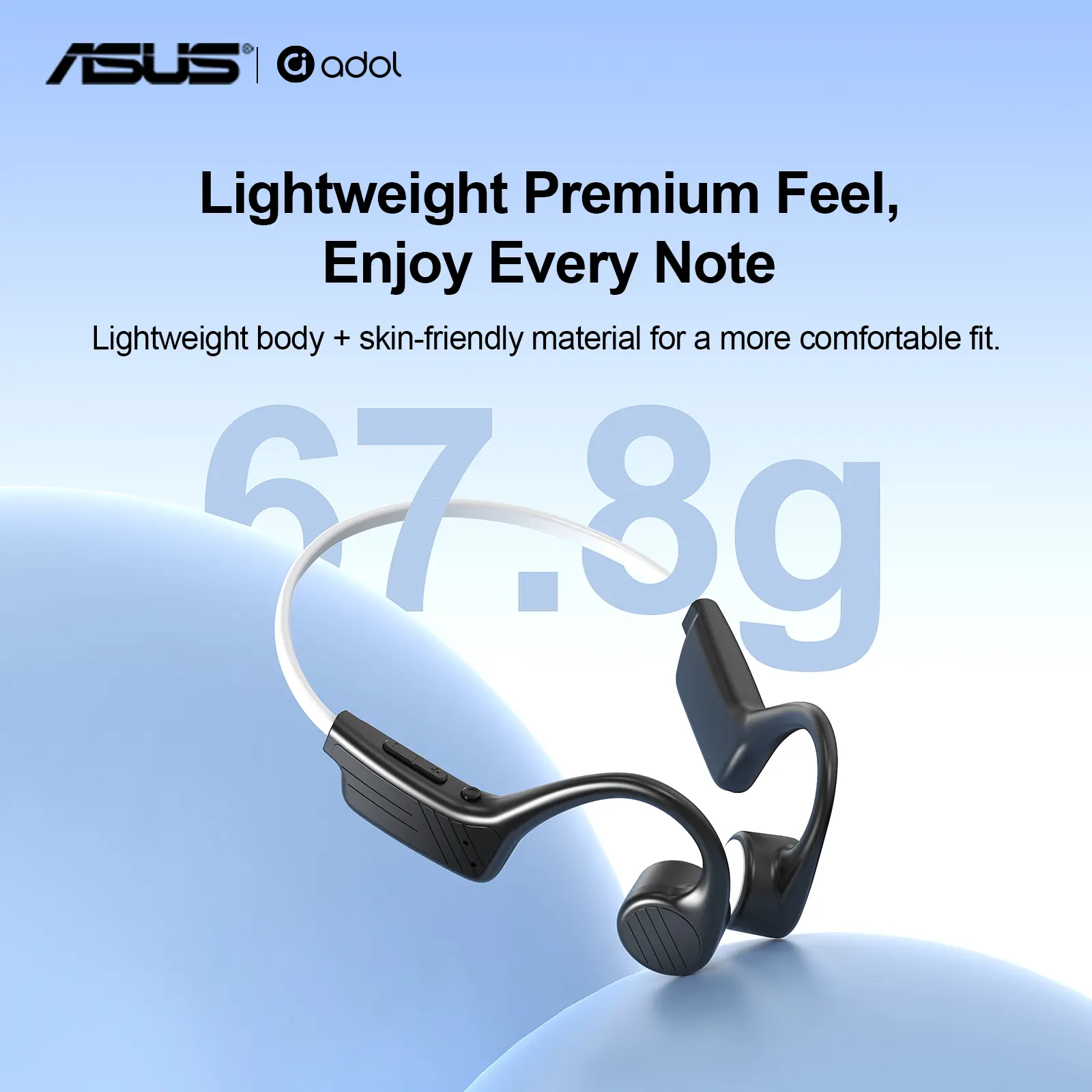 ASUS G203 Bone Conduction Headphones, Open-Ear Wireless Bluetooth Earphones, Lightweight Sports Headset