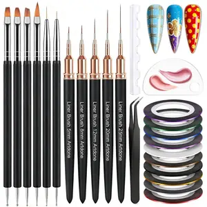 Nail Striping Tape Lines Kit With Nail Art Pens Dotting Tools And Liner Brushes For Gel Polish Small Detail Drawing Design Paint