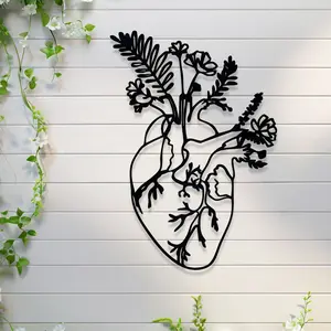 Vibrant Integrated Iron Heart and Flower Wall Decor, Unique Anatomical Heart Design Metal Wall Art, Perfect Gift for Cardiologists, Modern Home Decor