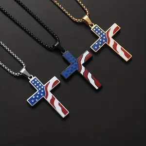 1-Piece Patriotic American Flag Cross Pendant Necklace, Simple Alloy Religious Jewelry, Independence Day Accessory, Suitable for Daily Wear & All Seasons