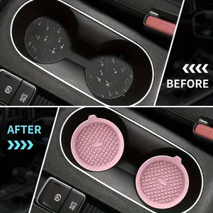 2PCS Silicone circular coaster, silicone anti slip and waterproof car coaster, car anti slip silicone coaster