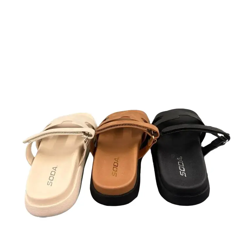WOMENS SLIDE FLAT SANDAL WITH VELCRO BAND BIANCA-S