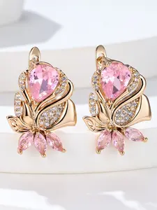 Fashion Flower Leaf Design Clip Earrings - Luxury Rhinestone Decor Stackable Earrings for Women & Girls Delicate Jewelry Perfect for Engagement Weddings, Daily Wear Anniversary Gift Versatile Earrings
