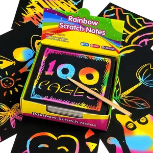 Rainbow Scratch Paper Art Set, 100pcs/box DIY Scratch Paper with 2 Counts Wooden Pen, Creative DIY School Scratch Painting Supplies
