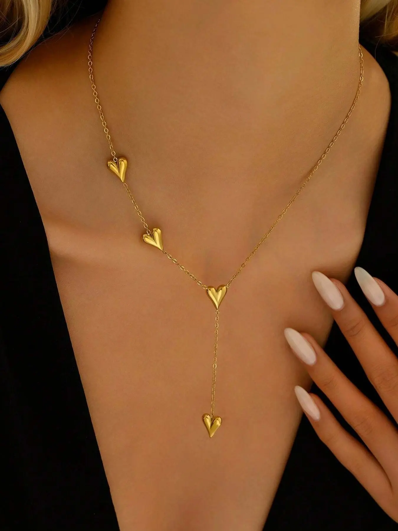 Women's Elegant Heart Design Alloy Pendant Necklace, Exquisite Trendy Y Lariat Necklace, Chic Jewelry As Gift for Girlfriend