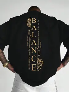 Men's Plus Size Letter Print Graphic Short Sleeve Fitted T-Shirt, Menswear Summer Casual Wear, Comfortable Cotton Fabric, Perfect for Daily Use