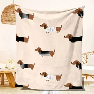 Dachshund Pattern Blanket, Soft Comfortable Warm Throw, Air-conditioned Room Blanket, Warm Nap Blanket for Home & Office & Travel, Soft Lightweight Blanket