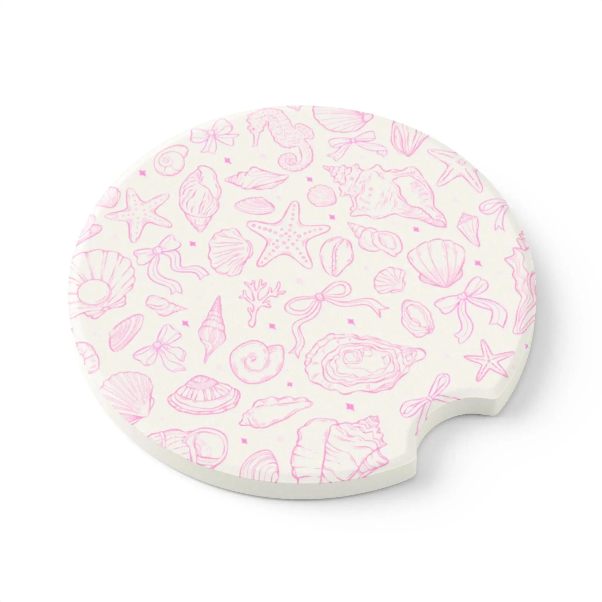 Pink Seashell Car Coaster, Beach Nautical Cup Holder Insert Coastal Decor