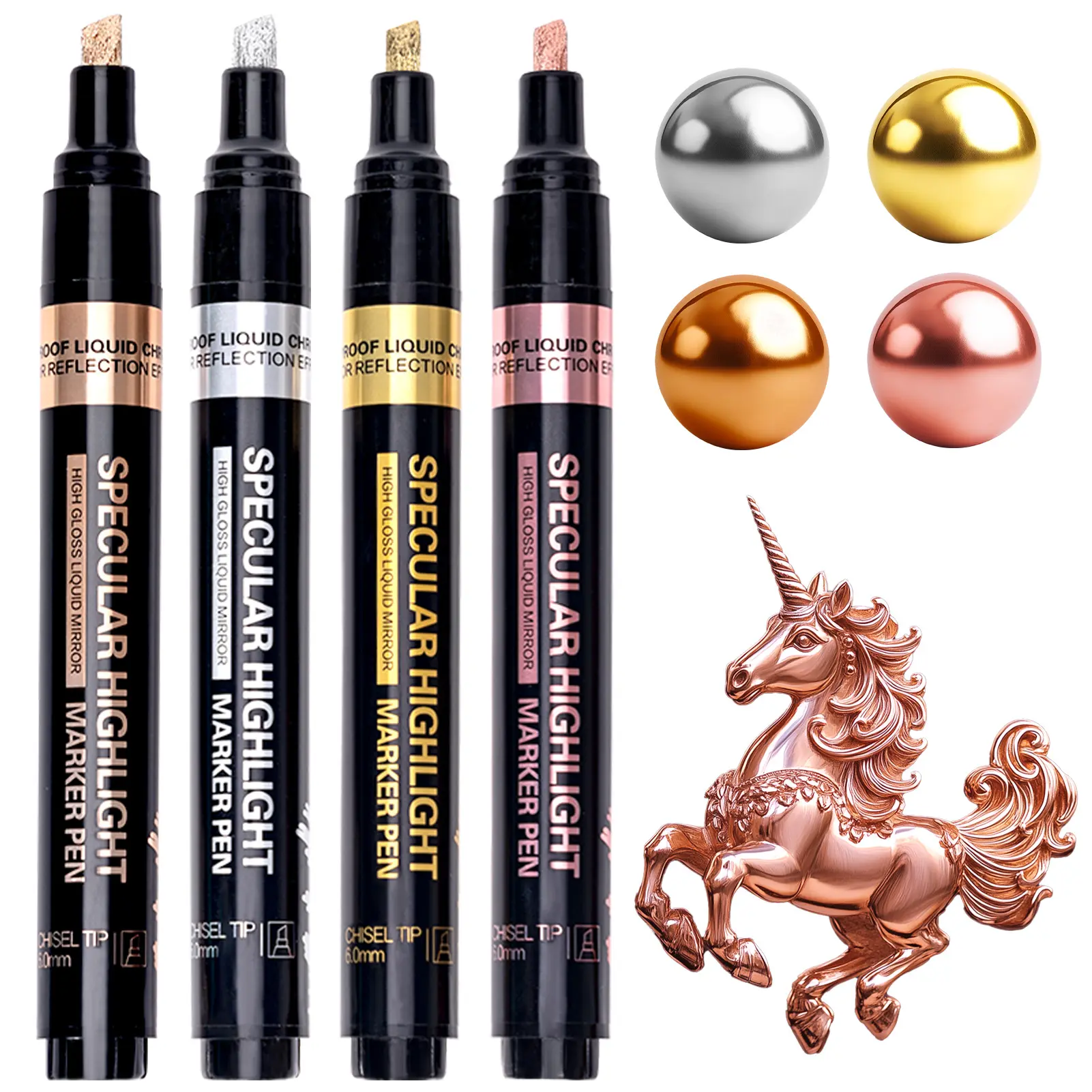Resiners Mirror Chrome Metallic Markers Pen, Water Based Marker, Reflective Gloss, 2-5mm Larger Application Area, Epoxy Resin Tools and Supplies for Metal Model, Glass Painting DIY Carft