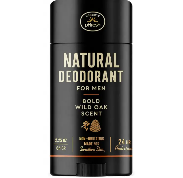 Honestly pHresh Prebiotic Natural Deodorant for Men – Aluminum & Baking Soda Free with 24 Hour Odor Protection. Clean Vegan Deodorant for Sensitive Skin. Made In USA – Bold Wild Oak Scent, 2.5 oz