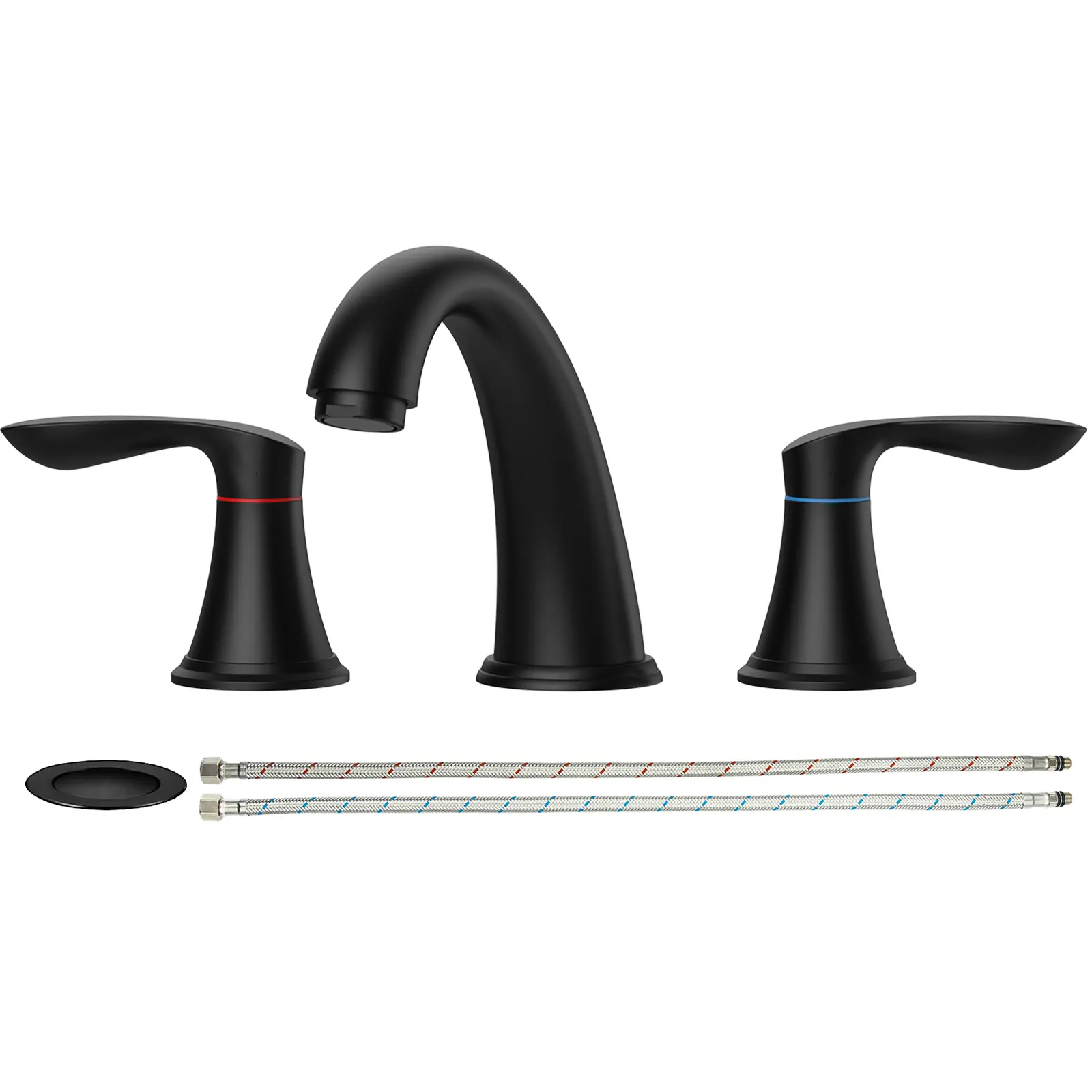 Modern Widespread Bathroom Faucet, 3 Hole Double Handle Vanity Sink Faucet with Pop Up Drain & Installation Kit, High Arc Bathroom Water Dispenser Tap for Home Remodel, Rustproof Basin Faucet, Matte Black