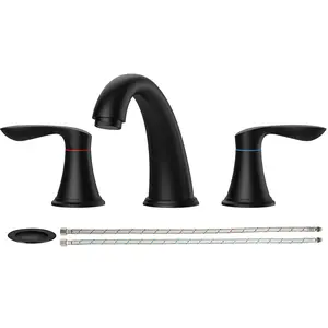Modern Widespread Bathroom Faucet, 3 Hole Double Handle Vanity Sink Faucet with Pop Up Drain & Installation Kit, High Arc Bathroom Water Dispenser Tap for Home Remodel, Rustproof Basin Faucet, Matte Black