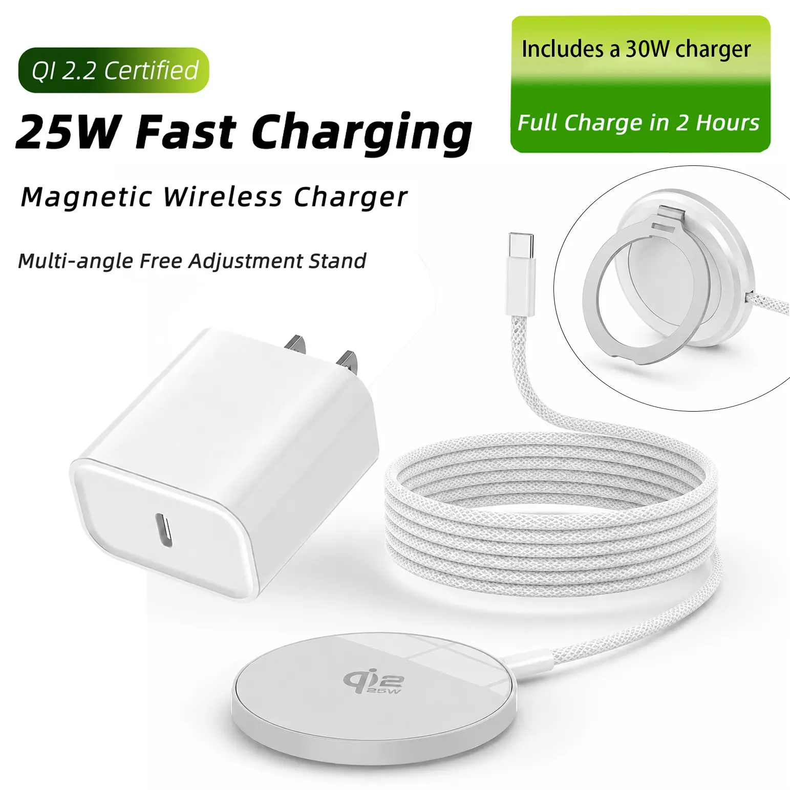 25W Wireless Charging Pad, Qi 2 and Qi 2.2 Certified Magnetic Phone Charger Set, MagSafe-Compatible Charging Stand, Compatible with iPhone 17/16/15/14/13/12 Series and AirPods Pro/3/2 (includes 30W charger)