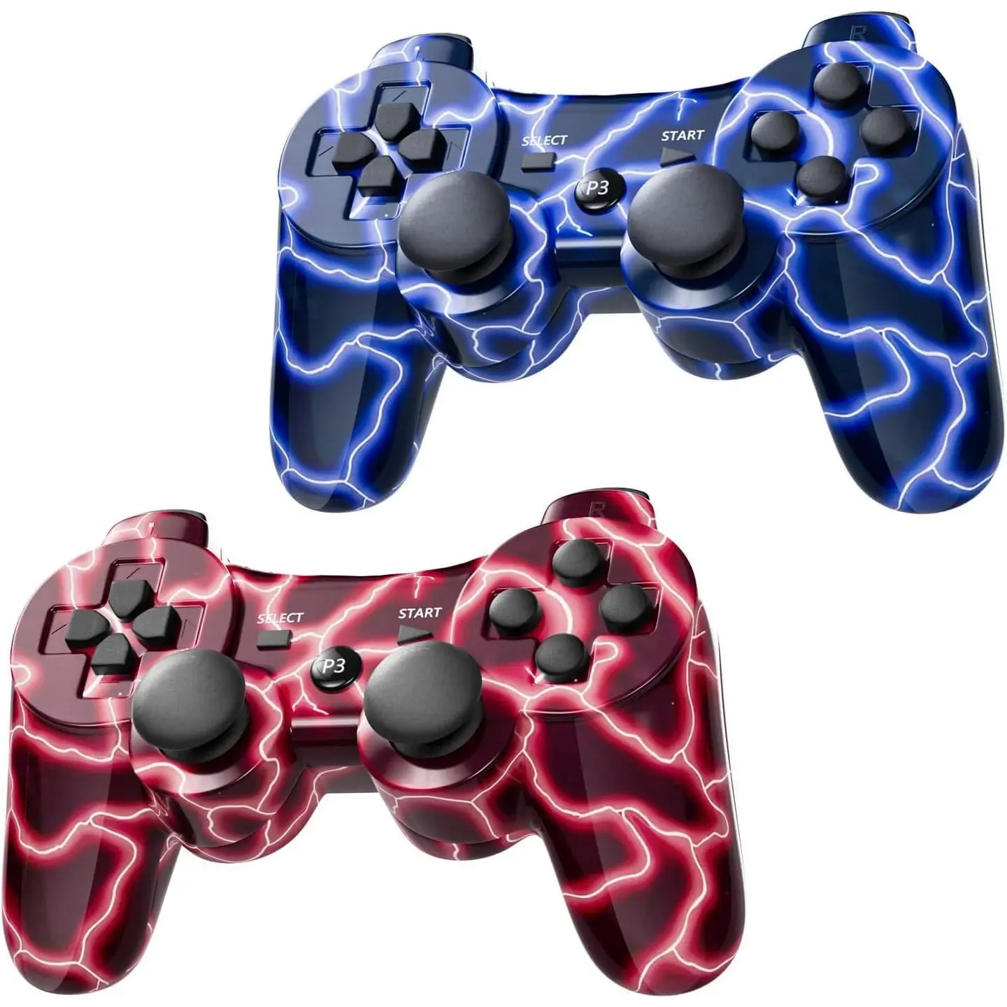 Controller for PS-3 Motion Sense Double Vibration Upgraded Gaming Remote for Play 3 with  Cord (BlueFlash and RedFlash)