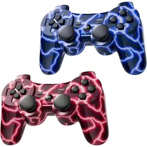 Controller for PS-3 Motion Sense Double Vibration Upgraded Gaming Remote for Play 3 with  Cord (BlueFlash and RedFlash)