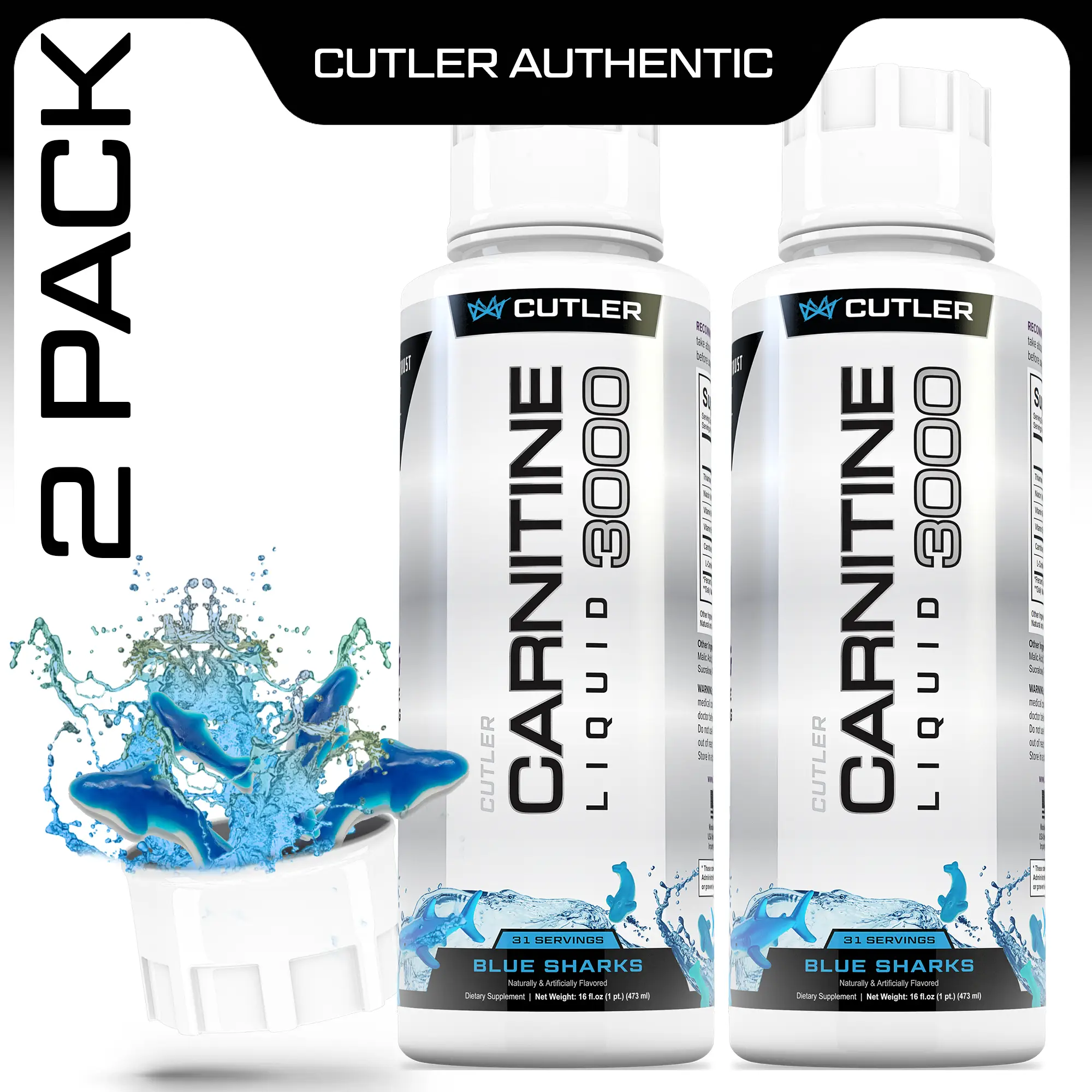 Cutler Nutrition 2 Pack Carnitine 3000 Liquid Supplement for Energy Recovery hea...